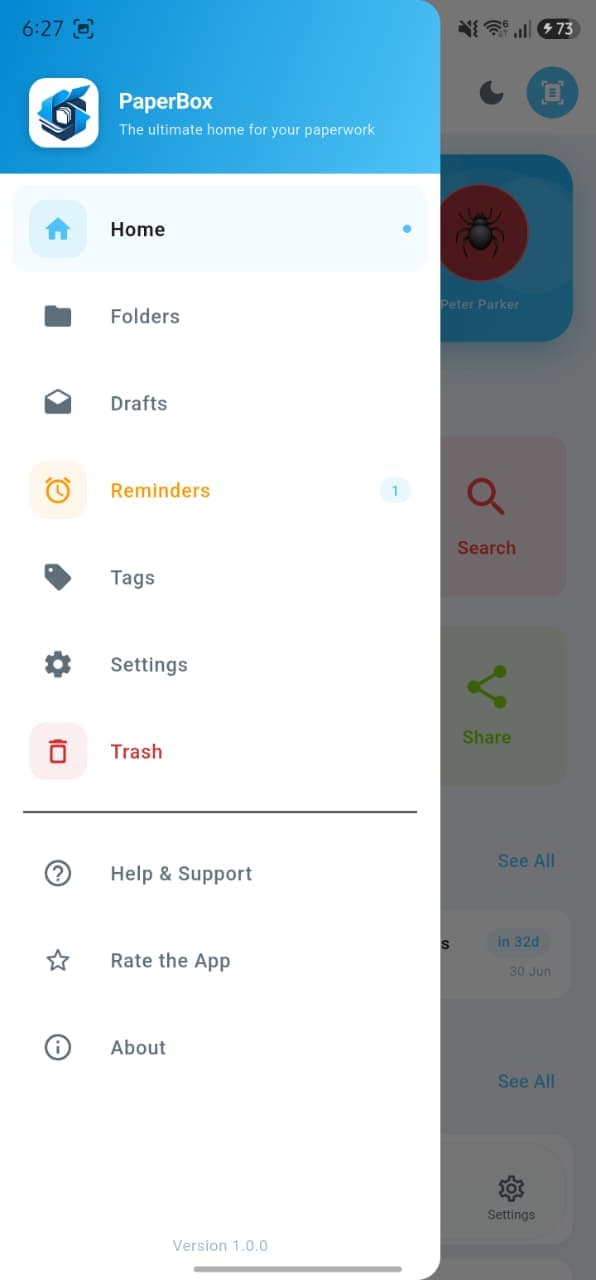 PaperBox Navigation screen